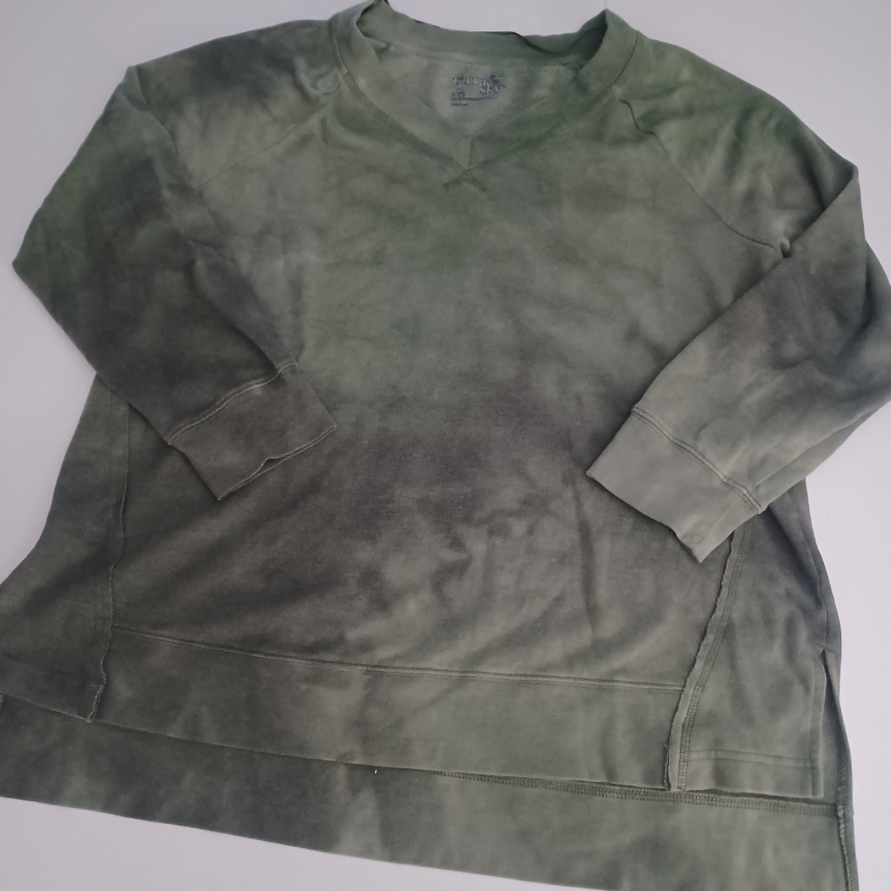 Terra & Sky Green Tie Dye Split Hem Sweatshirt Sz 0X 14W
